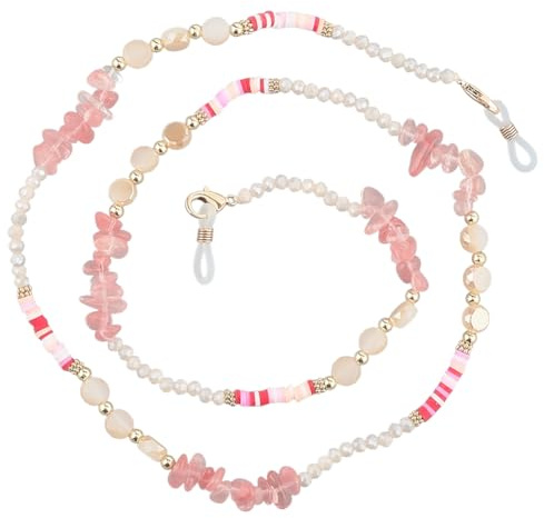 CREATCABIN Cadena para Gafas Rosa, Soporte para Gafas, Correa para Gafas de Sol, Cristal Y Metal, Accesorio Versátil para Gafas, Cordón de Cuentas, Collar de Metal Colgante, Pulsera para Mujeres 78cm