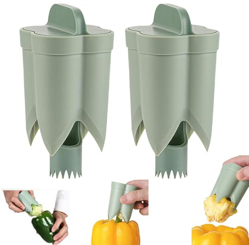 Paprikaent Kerner, 2-in-1 Paprikaent Kerner, 2 Stück Paprika Kernentferner, Paprikaentferner für schnelles Schneiden und Entkernen, Jalapeno Ausstecher, Entkernerwerkzeug für Gemü-se
