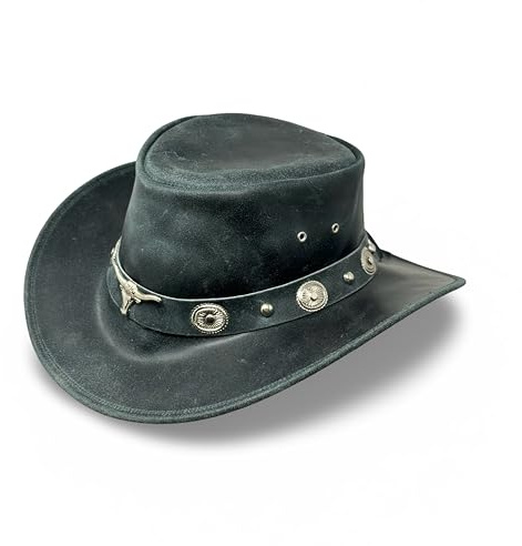 Albsales Lederhut Western Cowboy – Outdoor Hut Reiten, Wandern & Abenteuer Coal Black