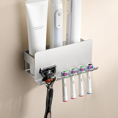 Gsocel Zahnbürstenhalter Wand ohne Bohren für 4 Köpfe, 304-Edelstahl Silber