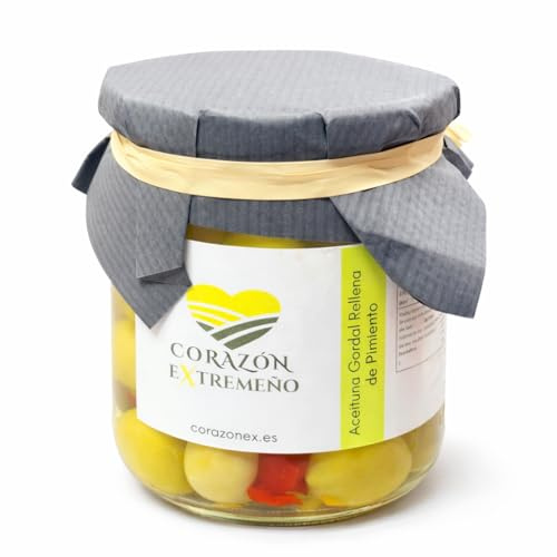 Aceituna Gordal Rellena Pimiento 240g - Aperitivo Clásico Español - Tamaño Grande Textura Carnosa - Aceituna Premium