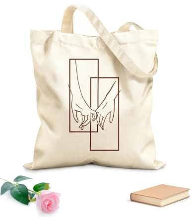 AILOONG Strandtasche aus Polyester-Baumwolle Mann und Frau halten Händchen – Paarliebe – Galerie – Abstrakt 340g/m² dickes Gewebe Hautfreundliches Material