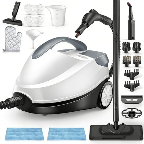 Dampfreiniger, 4Bar Dampfdruck, 45Min Laufzeit, Steam Cleaner Einstellbarer & Arretierbarer Dampf, 2000W Dampfreiniger Boden 1,5L Tank für den Hausgebrauch, zur Reinigung von Polster Glas Bad Fenster