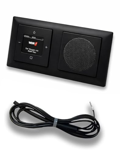 Busch Jäger DAB+ (DAB PLUS) Unterputz Radio 8215U-101 Balance Si schwarz matt -915, Set mit Lautsprecher, Abdeckungen und Rahmen + 0,9 m EBROM Wurfantenne zur Empfangsoptimierung - 8215 U – 101