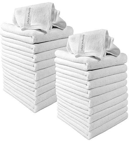 Clay Roberts Microfibre Cleaning Cloths, 40cm x 30cm - Pack of 20, White Cloths, Machine Washable, Polishing, Waxing & Dusting Cloth, Lint-Free, Kitchen Towel, Car Cleaning, Microfiber