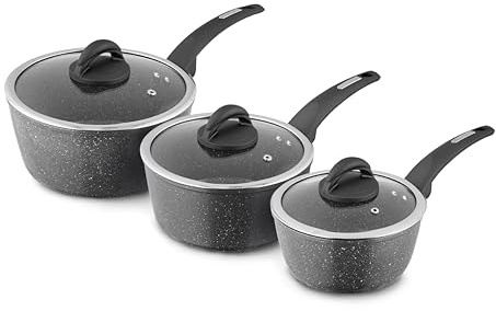 Tower Cerastone Forged 3 Piece Saucepan Set with Non-Stick Coating and Soft Touch Handles,18/20/22cm, Graphite
