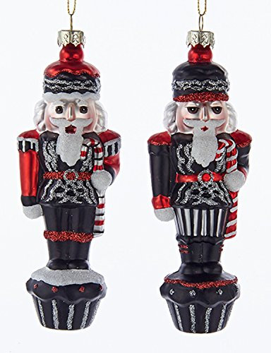 Kurt Adler Chalkboard Black Red Nutcrackers Holiday Ornaments Set of 2 Glass