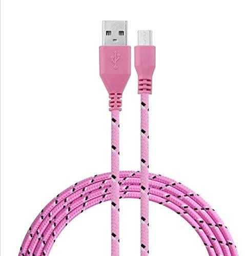 Shot Case - Cable Tresse pour Manette PlayStation 4 PS4 3m Universel Chargeur Connecteur Micro USB Tissu Tisse Lacet Fil Nylon (Couleur Rose)