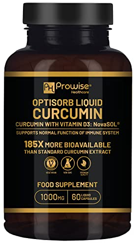 Optisorb Curcumina líquida con vitamina D - 60 Liqcaps | 185x Biodisponibilidad de cúrcuma y curcumina - Ultra biodisponible | Cápsulas líquidas con dosis diaria de 1000 mg de NovaSOL