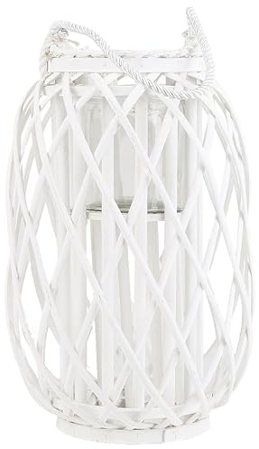 Dekolaterne Weidenholz weiß 40 cm mit Kerzenhalter Griff Modern Mauritius