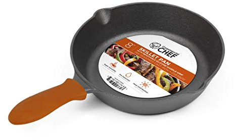 Commercial CHEF Pre-Seasoned Cast Iron Skillet with Removable Silicone Handle, 8-Inch Cast Iron Panst Iron Pan
