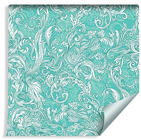 Muralo Photo Wallpaper Ornament 1000 x 53 cm Non-Woven Wallpaper Baroque Turquoise Living Room Bedroom Modern Murals XXL Oriental Wall Decoration Abstract
