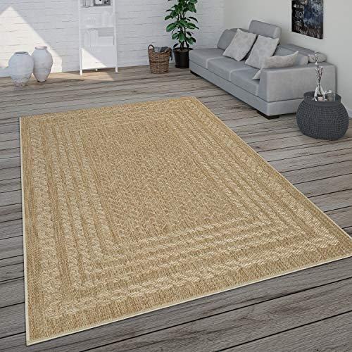 Paco Home In- & Outdoor Teppich Für Balkon Terrasse, Küchenteppich Im Modernen Skandi-Look, Grösse:120x170 cm, Farbe:Beige