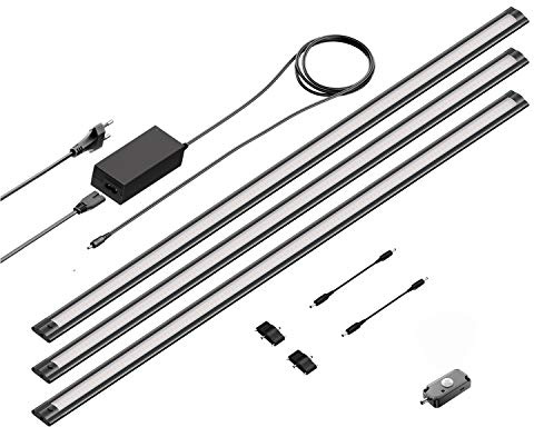ledscom.de 3er Set LED Unterbau-Leuchte SIRIS schwarz matt, mit Bewegungsmelder, flach, je 90cm, je 1044lm, weiß