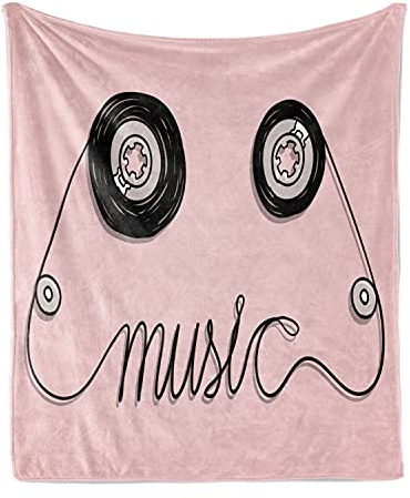 Ambesonne Music Throw Blanket, Music Letters Written by Cassette Tape Loud Improvisation Beat Pulse Tempo Image, Flannel Fleece Accent Piece Soft Couch Cover for Adults, 50 x 60, Pink Black