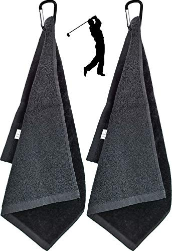 Lot de 2 Serviettes de Golf en Microfibre de qualité supérieure avec Mousqueton pour accrocher sur Un Sac de Club de Golf, Yoga, Camping, Salle de Sport – 40,6 x 33 cm