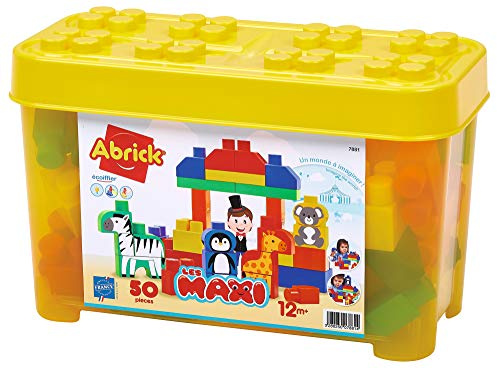 Ecoiffier – Abrick Bausteinbox Safari – 50 große Bauklötze in Tierform, bunte XL-Bausteine in Box, für Kinder und Kleinkinder ab 12 Monaten