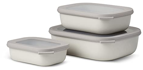 Mepal Multischale Cirqula Rectangular 3-teiliges Set - Mikrowellen Geschir - Geignet als Aufbewahrungsbox, Kuhlschrank, Gefrierschrank & Mikrowellengeschirr - 500, 1000 & 2000 ml - Nordic white