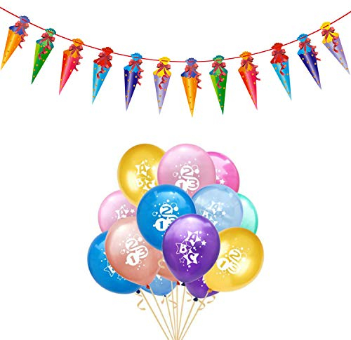 Oblique Unique® Schuleinführung Schulanfang Einschulung Deko Set Jungs und Mädchen - Zuckertüten Girlande + ABC 123 Luftballons