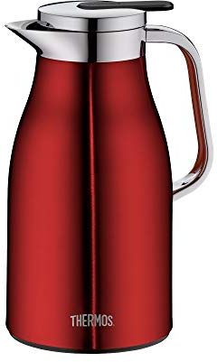 Thermos Thermoskanne Century, Edelstahl rort 1L, Glaseinsatz, Einhandausgießtaste, 4046.248.100 Isolierkanne hält 12 Stunden heiß, ideal als Kaffeekanne oder Teekanne, Kanne für 8 Tassen, Cranberry