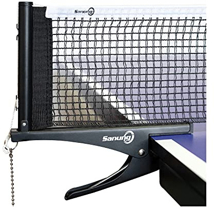 Sanung S304 Portable Table Tennis Net and Post Set Folding Spring Clamp-on with 2 Posts Kit Adjustable Ping Pong Training Mesh Net for Standard 60in Wide Tables Easy Setup