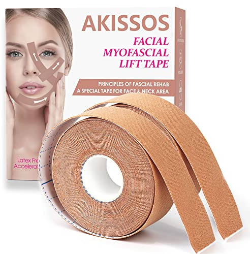 Akissos 2 volumes Face Tape Face Lift Tape Lift Visage Anti Wrinkle Patches Face Patches Neck Patches Unisex For Firming and Tightening Skin 2.5cm*5m