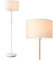 Farmhouse Tall Standing Lamp with Linen Lampshade - Warm White Floor Light for Living Room, Bedroom, Office