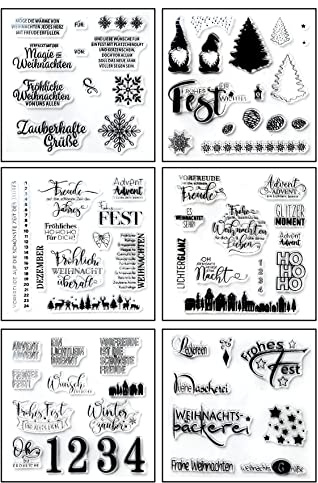 Silikonstempel Weihnachten Deutsch, 6 Blätter Clear Stamp Weihnachten | Frohe Weihnachten Stempelset, Silikonstempel Winter, Clear Stempel Set für DIY Bullet Journal Scrapbooking Fotoalbum