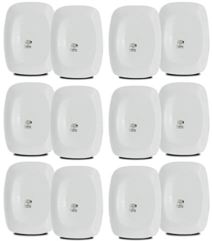 JUANIO Set de table, service de 12 assiettes, plat de service rectangulaire en verre - Longueur 28 x Profondeur 20 cm