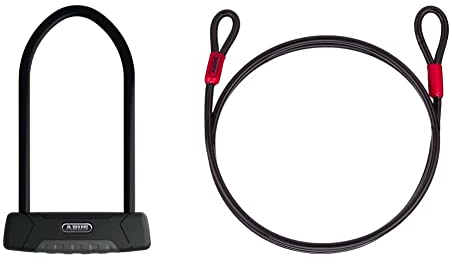 ABUS Bügelschloss Granit XPlus 540 + SH B-Halterung - Fahrradschloss mit XPlus Zylinder & Schlaufenkabel Cobra 12 - Sicherung für Fahrrad- und Motorrad-Zubehör - 1,2 Meter lang, 12 mm stark