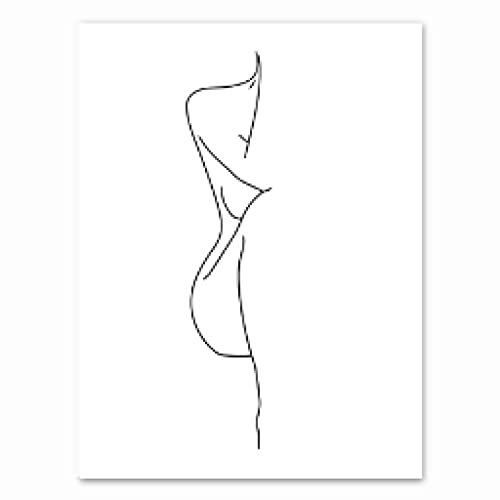 Nackter weiblicher Körper Strichzeichnung Kunst Leinwand Gemälde Schwarz Weiß Bild Minimalistisches Kunstposter Frau Figur Drucke Wanddekoration 50x75cm Rahmenlos