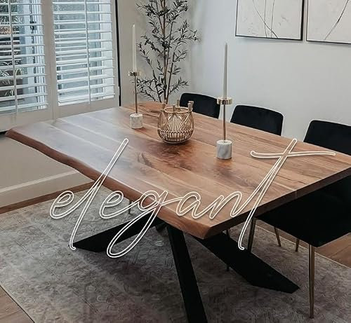 designs4yourhome Esstisch 140x70cm echte Baumkante, massiver Holztisch aus Wallnuss, Schwarze Metallbeine, Baumkantentisch, Esstisch für bis zu 6 Personen, Holztisch Paris (Nussbaum+V-Gestell, 140x80)