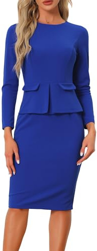 Allegra K Costumi da donna per la festa della mamma, abito aderente a tubino con scollo rotondo e bracciale, da indossare al lavoro, in ufficio, Blu reale, XL