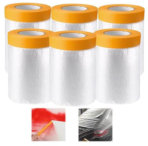 Rouleaux Papier De Masquage Peinture Lot De 6 Rouleaux De Film De Masquage Avec Ruban Adhésif Bache De Protection Peinture Transparente Pour Meuble De Protection (110cm*20m)