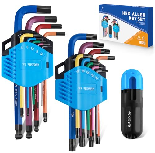 18TLG Innensechskant Satz mit Griff, Sechskantschlüssel Set mit Kugelkopf 1,5mm-10mm & Torx Schlüsselsatz T10-T50, Innensechskantschlüssel für Möbeln, Fahrrad reparatur und Haushalts Geräten