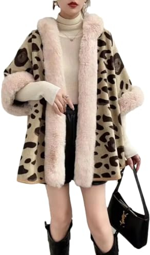 Cardigan In Pile Cappa Con Collo Invernale Da Donna Caldo Scialle Nuovo Poncho Sottile Spesso Con Maniche A Pipistrello Con Cappello Beige One Size