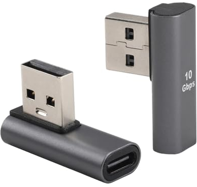 BIVOFU 90° Angle USB C à USB Adaptateur, 10Gbps USB 3.1 Mâle vers USB C Femelle, Connecteur en Forme de L, Alliage Aluminium, pour Transmission Audio/Vidéo Ultra Rapide, Lot de 2