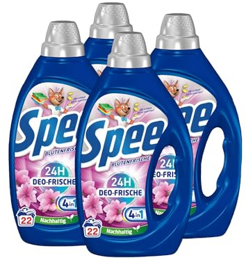 SPEE Deo-Frische Blütenfrische Waschmittel 4x 22 WL (88 Waschladungen), Flüssigwaschmittel mit 4 + 1 Formel bekämpft Alltagsgerüche für 24 h Deo-Frische, Colorwaschmittel für Temperaturen ab 20°C