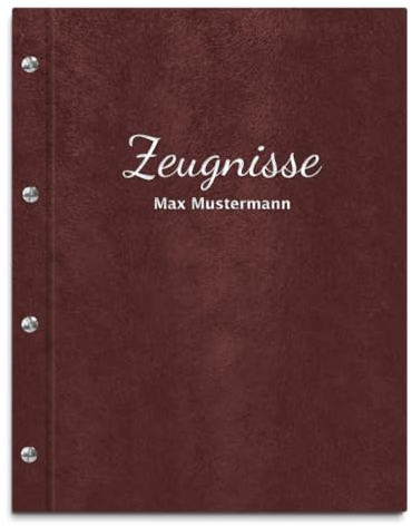 Handgefertigte Zeugnismappe mit eigenem Namen in brauner Felloptik – inkl. 12 Sichthüllen – Mappe für Zeugnisse und Urkunden