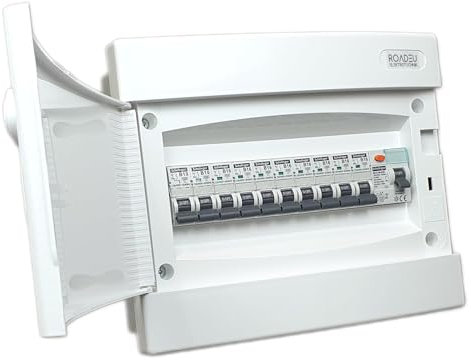 RoadEu - Coffret de chantier, Tableau Electrique -Boîte à fusibles complète avec disjoncteur différentiel - Disjoncteur automatique « B » 16A et 10A 8+2