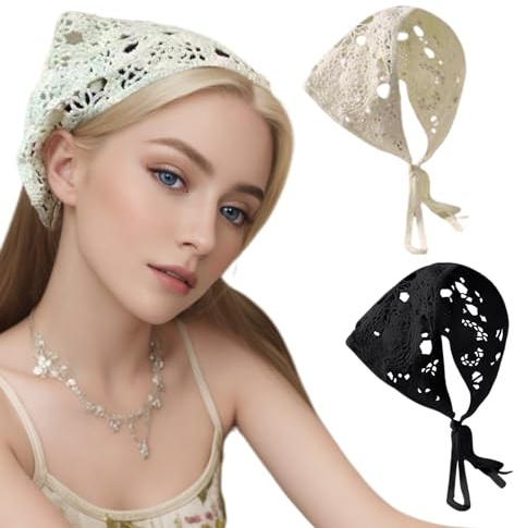 2 Pcs Crochet Bandanas Headbands Cute Style Hand Knitted Headband Women's Girls Hair Accessories Knitted Crochet Headscarf Triangle Scarf