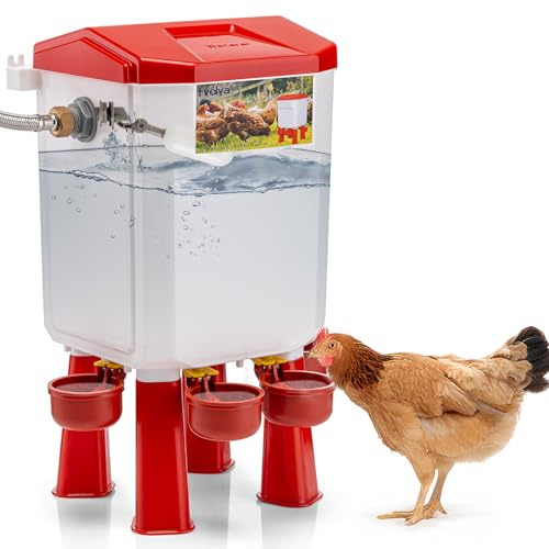 FVEDYA Automatische Hühnerbewässerung, gefiltert, schwimmgesteuert, Wachtelbewässerung, großes Geflügel-Wasser-Futter-Set mit Metallschlauch