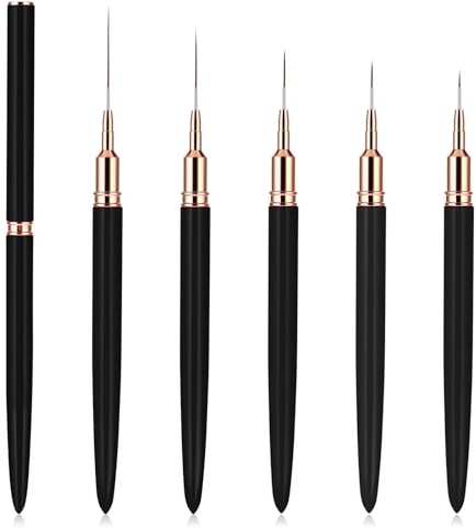 WLLHYF Lot de 5 pinceaux pour nail art pour tracés longs, détails, dessin fin – Pinceaux et outils de pointillage 7 mm/9 mm/11 mm/15 mm/25 mm (noir)