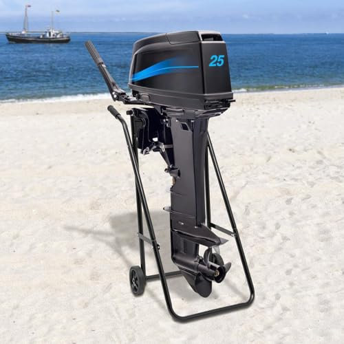 MEELRYD AußEnborder Transportwagen Motor Trolley, Lagerung & Transport Langschaft Außenbordmotor bis 100 kg, Stahl Schwarz FüR AußEnbordmotor Geeignet Mit 2 GummiräDern