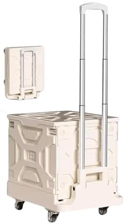Plattformwagen, tragbarer Plattformwagen, Aluminium, handgezogener Pritschenwagen, ABS, flacher Handwagen, beweglicher Rollwagen, geräuscharmer, zusammenklappbarer Schubwagen, zuverlässig (Beige L)