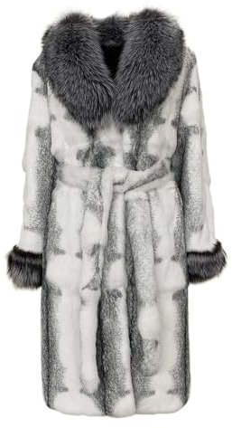 OFTBUY Herbst Winter verdickt Pelzmantel für Frauen Kaninchen Pelz Einteilig Lang Stil Echt Fuchs Pelz Kragen Mode Warm Mantel Frauen (10XL,Weiß (Pelzgürtel))