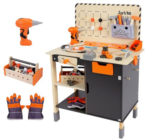 Joylike Kids Tool Set - Premium Wooden Toddler Bench With Realistic Tools and Sound Effects, Educational Toy for Ages 3-5, 6-8