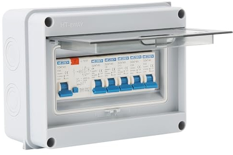 Consumer Unit 8-Way, Garage IP65 Rated Plastic Leakage Circuit Breaker, 8-Way 63A Air Circuit Breaker RCD 2 * 6A+10A+20A+32A