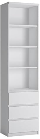 200cm Tall Bookcase Bookshelf with 3 Drawers and 4 Shelves | Living Room Wooden Storage Cabinet Bookcase | Freestanding Display Unit Living Room Furniture White (White)