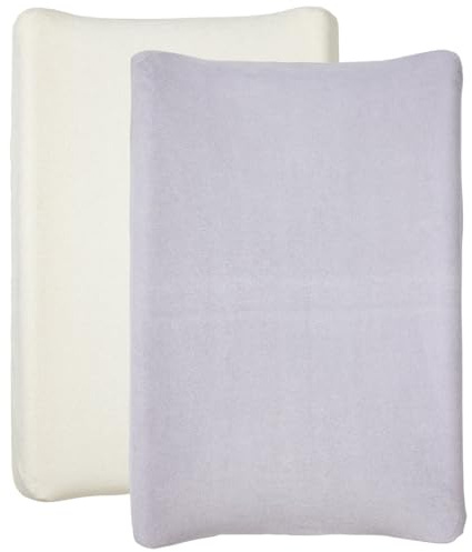 Babycalin - 2 Housses matelas à langer 50x70 cm Écru/Lilas - Housse matelas à langer Universelle en éponge 100% Coton - Bords élastiques - Housses de matelas à langer Facile à installer et à laver